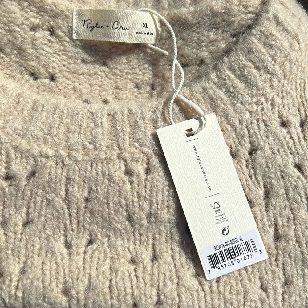 NWT! Rylee + Cru Women's Piontelle Wool Blend Balloon Sweater Size XL